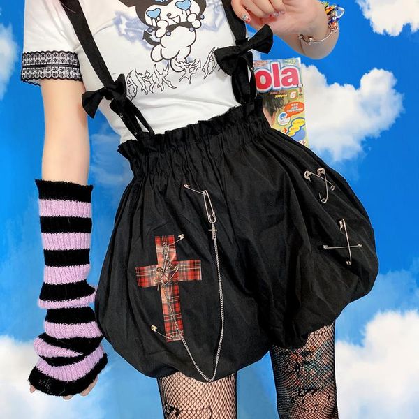 women's shorts ruibbit harajuku punk cute japanese black cross decoration chain lantern short y2k girl bow overalls, White;black
women's shorts ruibbit harajuku punk cute japanese black cross decoration chain lantern short y2k girl bow overalls, White;black