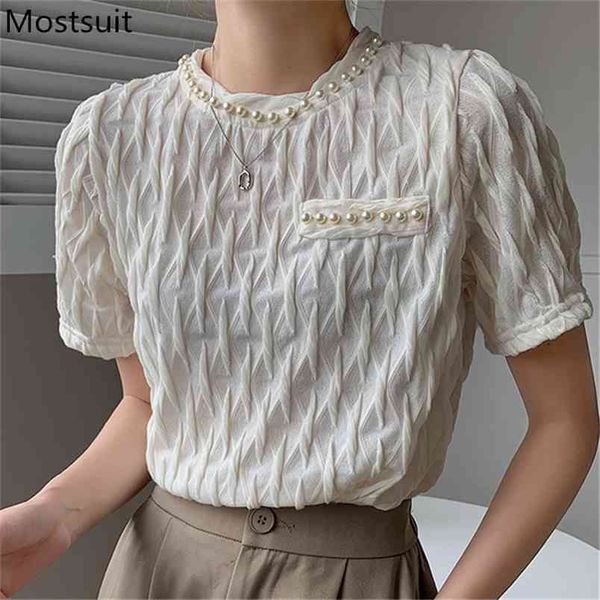 summer pearl beading t shirt women short sleeve o-neck elegant korean fashion tees t-shirt femme 210513, White
summer pearl beading t shirt women short sleeve o-neck elegant korean fashion tees t-shirt femme 210513, White