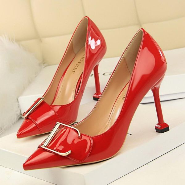 high heels women pumps 9.5cm thin heel career patent leather metal belt buckle pointed toe prom wedding shoes dress, Black
high heels women pumps 9.5cm thin heel career patent leather metal belt buckle pointed toe prom wedding shoes dress, Black