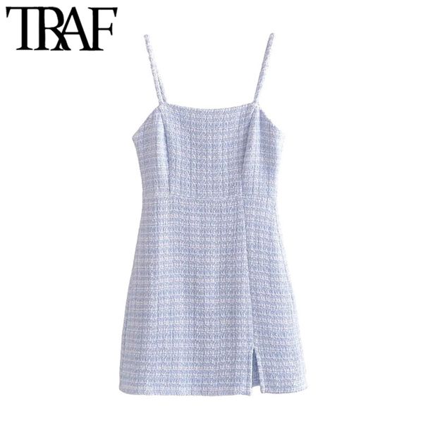 traf women chic fashion front slit hem tweed mini dress vintage backless zipper thin straps female dresses vestidos 210630, Black;gray
traf women chic fashion front slit hem tweed mini dress vintage backless zipper thin straps female dresses vestidos 210630, Black;gray