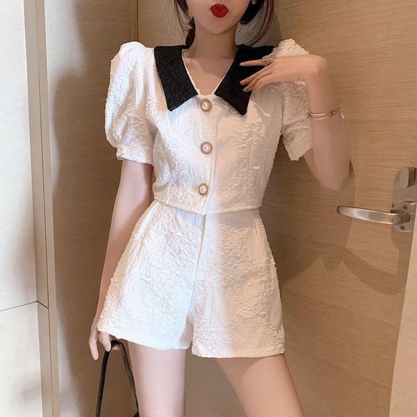 women's tracksuits korean fahsion shorts set women 2021 summer pearl buttons lapel puff sleeve short shirt and wide leg two-piece, Gray
women's tracksuits korean fahsion shorts set women 2021 summer pearl buttons lapel puff sleeve short shirt and wide leg two-piece, Gray