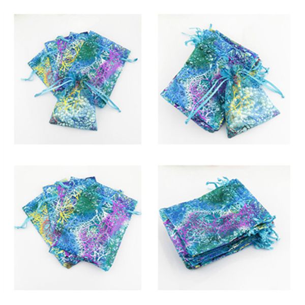 2021 wholesale jewelry bag transparent bronzing jewelry wedding party christmas gift loaded candy bag bunched rope bag 10 * 15 cm 100pc, Pink;blue