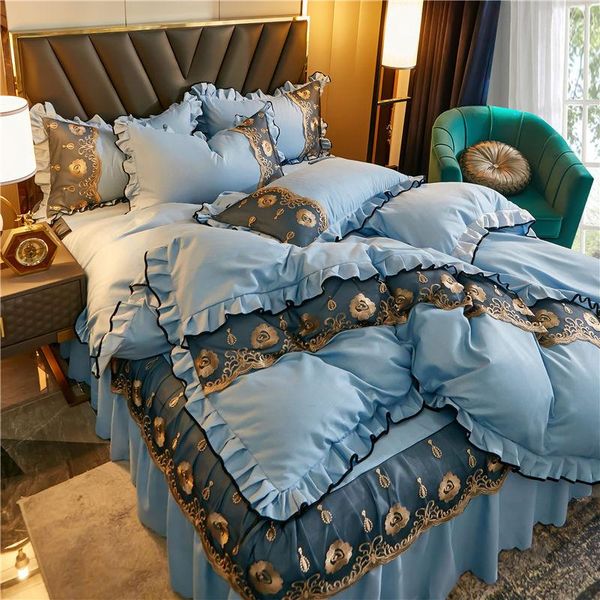 blue duvet cover set high-end brushed bed skirt four-piece princess thick washed cotton bedding sets
blue duvet cover set high-end brushed bed skirt four-piece princess thick washed cotton bedding sets