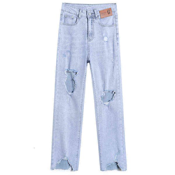 waist jeans high women's summer thin 2021 design irregular hole straight pipe pants, Blue
waist jeans high women's summer thin 2021 design irregular hole straight pipe pants, Blue