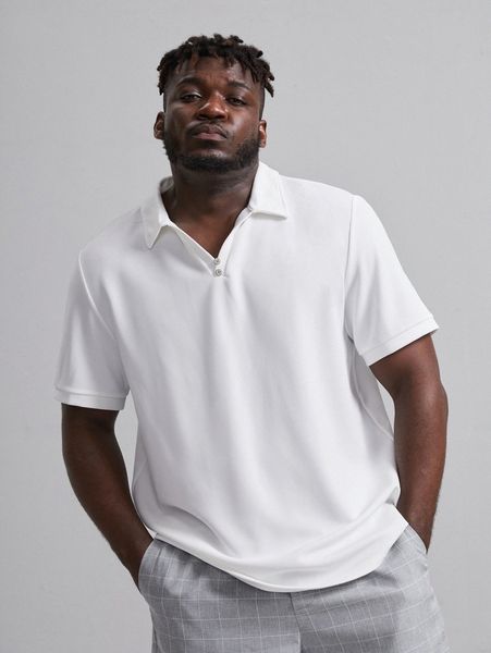 extended sizes men solid button front polo shirt x4cg#, White;black
extended sizes men solid button front polo shirt x4cg#, White;black
