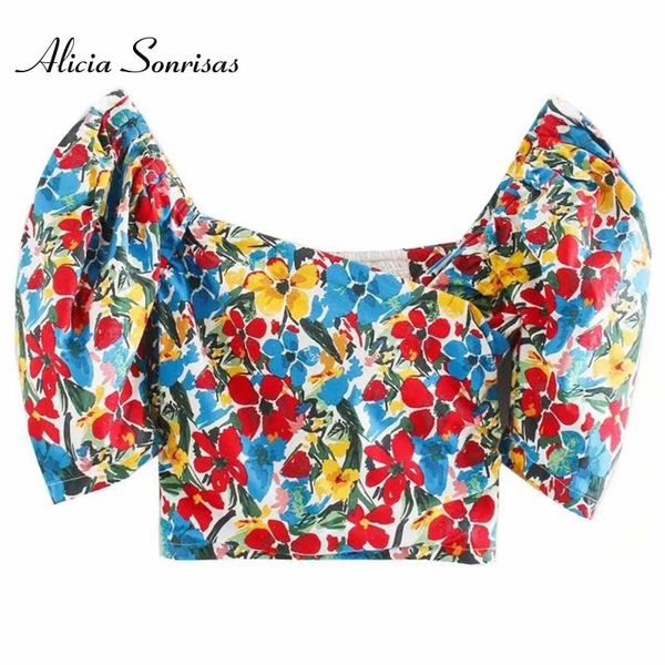 women summer print puff sleeve crop square collar blouse female blouses women's & shirts, White
women summer print puff sleeve crop square collar blouse female blouses women's & shirts, White
