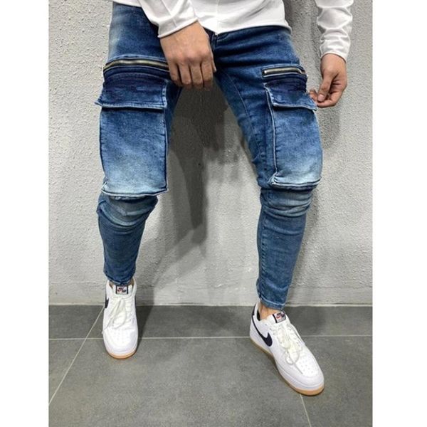 men's jeans casual fashion sell hip hop denim pants men skinny biker with cargo pockets, Blue
men's jeans casual fashion sell hip hop denim pants men skinny biker with cargo pockets, Blue