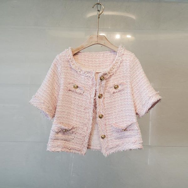 summer tweed jackets coats women o-neck short sleeve casual woolen outwear plaid pockets tassel pink pearls french c125 women's, Black;brown
summer tweed jackets coats women o-neck short sleeve casual woolen outwear plaid pockets tassel pink pearls french c125 women's, Black;brown