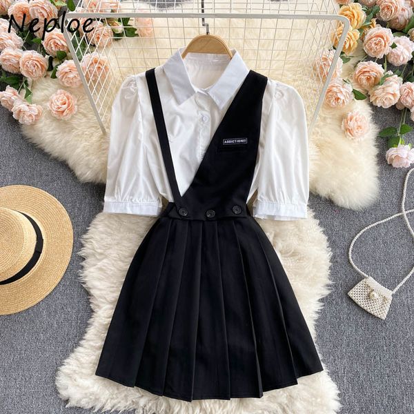 neploe preppy style 2 pcs women set turn down collar short sleeve shirt + high waist hip a line pleat denim dress suit summer 210423, White
neploe preppy style 2 pcs women set turn down collar short sleeve shirt + high waist hip a line pleat denim dress suit summer 210423, White
