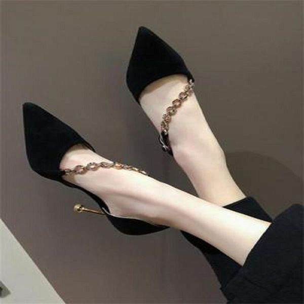 spring cat with pointed toe single shoes hollow stiletto high heels suede rhinestone one word buckle women's dress, Black
spring cat with pointed toe single shoes hollow stiletto high heels suede rhinestone one word buckle women's dress, Black