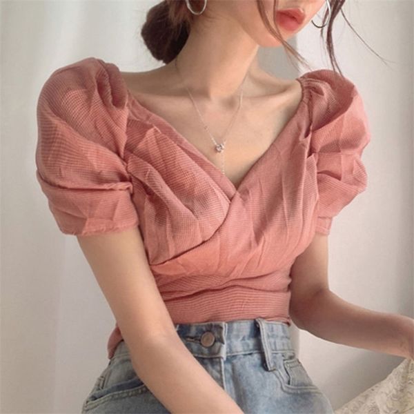 korea chic retro sweet v-neck carefully exposed collarbone cross waist bubble sleeve t-shirt female 210529, White
korea chic retro sweet v-neck carefully exposed collarbone cross waist bubble sleeve t-shirt female 210529, White