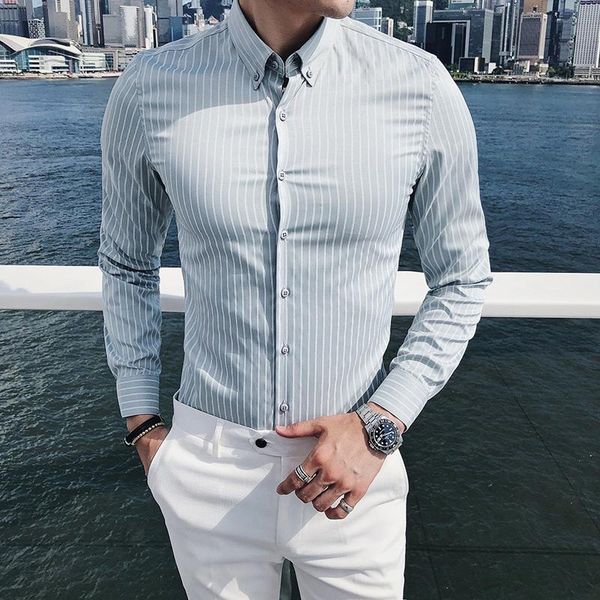 boutique fashion striped men's casual long sleeve shirt male business slim dress shirts, White;black
boutique fashion striped men's casual long sleeve shirt male business slim dress shirts, White;black
