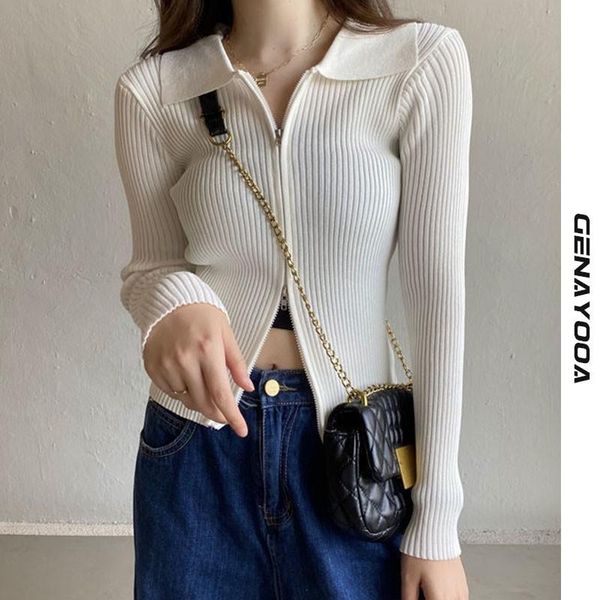 women's knits & tees genayooa collar slim cardigan women 2021 autumn korean long sleeve knitted sweater double zipper female cardi, White
women's knits & tees genayooa collar slim cardigan women 2021 autumn korean long sleeve knitted sweater double zipper female cardi, White