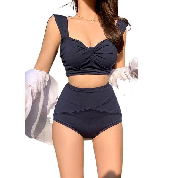 women's swimwear minimalist bikini breasts gathered high waist to cover the belly show thin split women, White;black
women's swimwear minimalist bikini breasts gathered high waist to cover the belly show thin split women, White;black