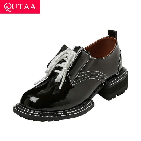 dress shoes qutaa 2021 round toe lace up spring autumn women pumps sewing patent leather square med heel basic ladies size 35-39, Black
dress shoes qutaa 2021 round toe lace up spring autumn women pumps sewing patent leather square med heel basic ladies size 35-39, Black
