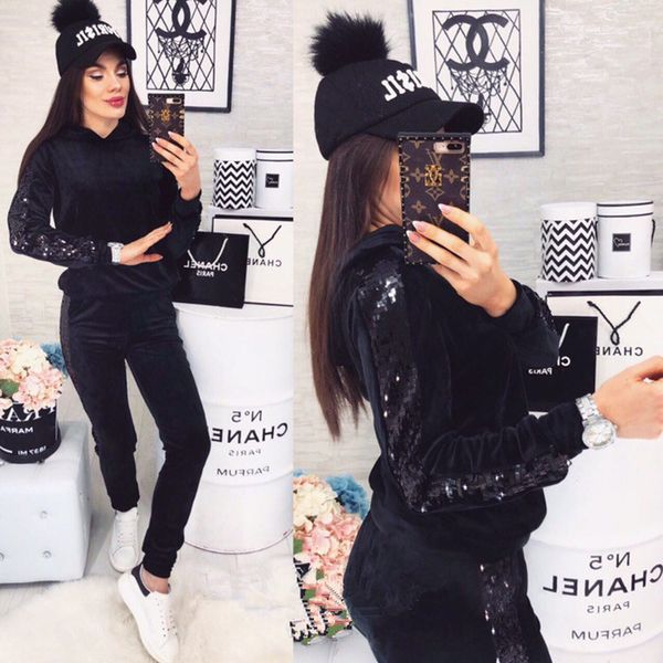 women's tracksuits sequined side patchwork veet tracksuit women two piece set spring clothes hooded sweatshirt and pants velou, Gray
women's tracksuits sequined side patchwork veet tracksuit women two piece set spring clothes hooded sweatshirt and pants velou, Gray