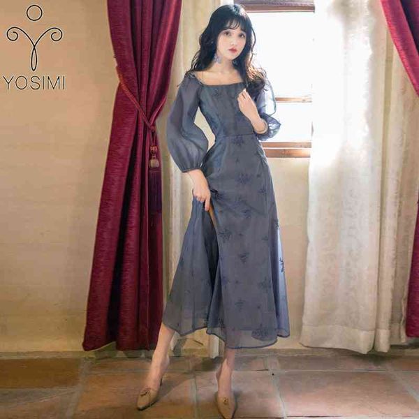 yosimi embroidery long women dress elegant summer sleeve fit and flare square collar smoky gray evening party dresses 210604, Black;gray
yosimi embroidery long women dress elegant summer sleeve fit and flare square collar smoky gray evening party dresses 210604, Black;gray