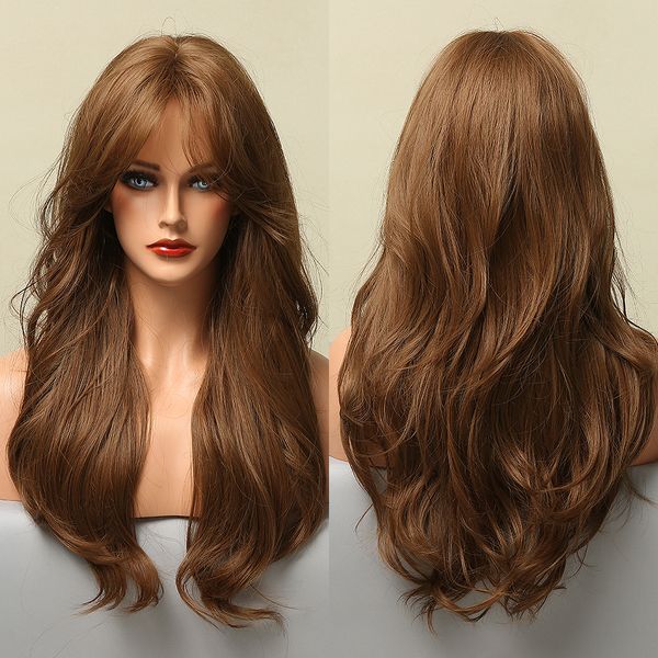 long honey brown synthetic wigs with side bangs natural wave wigs for afro american women heat resistant cosplay party daily use, Black
long honey brown synthetic wigs with side bangs natural wave wigs for afro american women heat resistant cosplay party daily use, Black