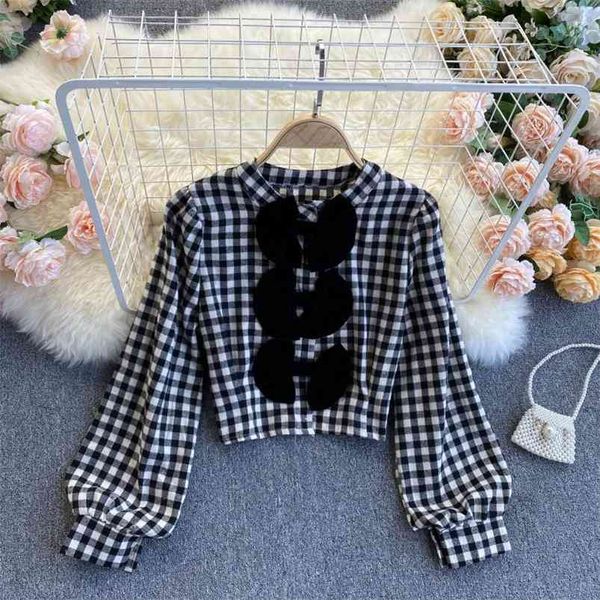 spring fashion retro plaid blouse female sweet bow hit color blusa slim short wild stand collar puff sleeve shirt c429 210507, White
spring fashion retro plaid blouse female sweet bow hit color blusa slim short wild stand collar puff sleeve shirt c429 210507, White