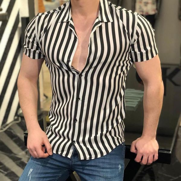 men's casual shirts striped printed turn-down collar shirt men fashion buttoned mens streetwear 2021 summer short sleeve slim fit, White;black
men's casual shirts striped printed turn-down collar shirt men fashion buttoned mens streetwear 2021 summer short sleeve slim fit, White;black