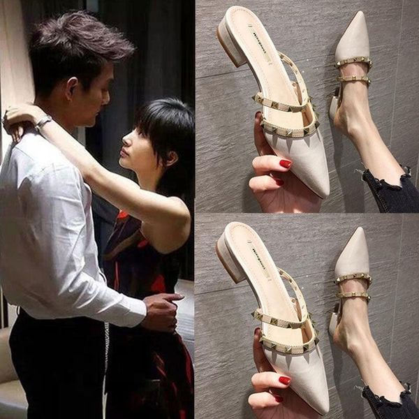 slippers baotou half women wear white summer rivets, pointed sandals, flat bottom, thick heels, and muller middle heel net red, Black
slippers baotou half women wear white summer rivets, pointed sandals, flat bottom, thick heels, and muller middle heel net red, Black