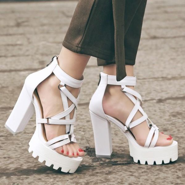 summer metal cycle crossed strappy platform chunky sandals female heels open toe gladiator solid leather party sandalia, Black
summer metal cycle crossed strappy platform chunky sandals female heels open toe gladiator solid leather party sandalia, Black