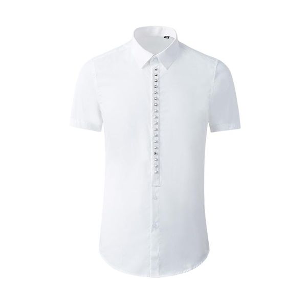 men's casual shirts vertical rivet male short sleeve simple man solid color slim fit mens dress 3xl, White;black
men's casual shirts vertical rivet male short sleeve simple man solid color slim fit mens dress 3xl, White;black