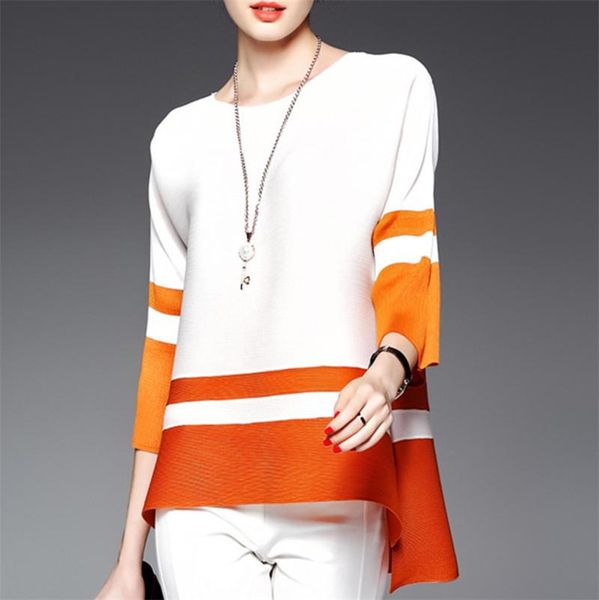 spring and summer pleated shirt women casual european style striped loose female o-neck pleats tee women's t-shirt, White
spring and summer pleated shirt women casual european style striped loose female o-neck pleats tee women's t-shirt, White