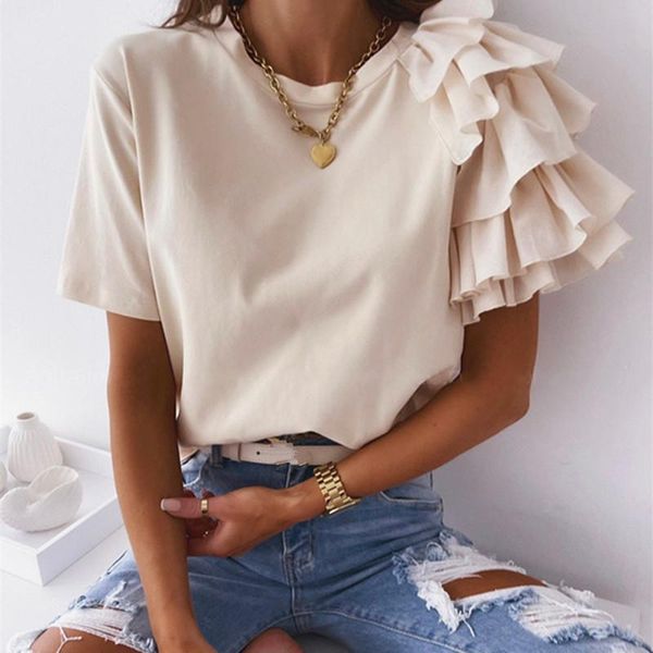 women's t-shirt summer t-shirts women casual simple style pullovers solid color irregular ruffle short sleeve o neck tee for ladies fe, White
women's t-shirt summer t-shirts women casual simple style pullovers solid color irregular ruffle short sleeve o neck tee for ladies fe, White