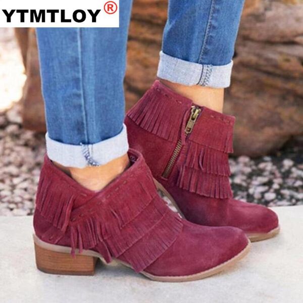 boots fashion autumn women tassel ankle pointed toe low heel side zipper retro booties female solid casual party ladies shoes, Black
boots fashion autumn women tassel ankle pointed toe low heel side zipper retro booties female solid casual party ladies shoes, Black