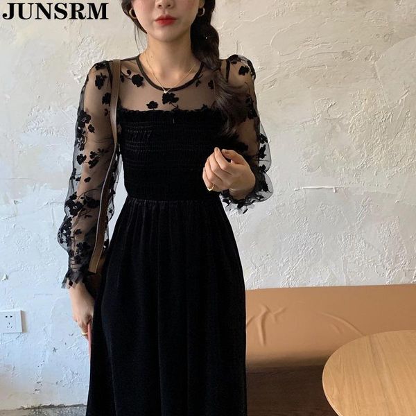chic round neck mesh stitching velvet women dress one piece slim korean o-neck party female long sleeve elegant dresses casual, Black;gray
chic round neck mesh stitching velvet women dress one piece slim korean o-neck party female long sleeve elegant dresses casual, Black;gray