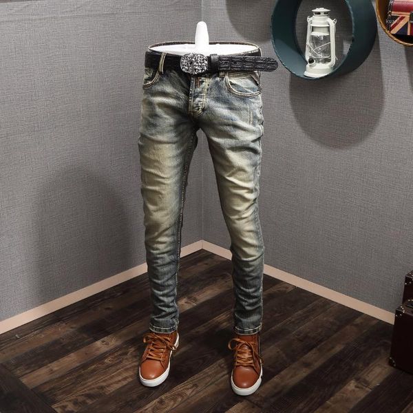 men's jeans european and american mid-waist elastic slim fit four seasons retro distressed straight trousers, Blue
men's jeans european and american mid-waist elastic slim fit four seasons retro distressed straight trousers, Blue