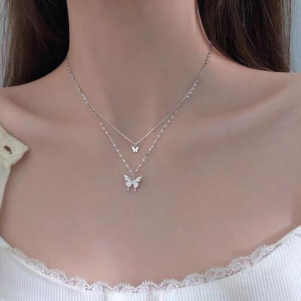 chains 1 pcs double butterfly women necklace 2 layers simple design electroplated copper neck pendant jewelry gift for girls, Silver
chains 1 pcs double butterfly women necklace 2 layers simple design electroplated copper neck pendant jewelry gift for girls, Silver