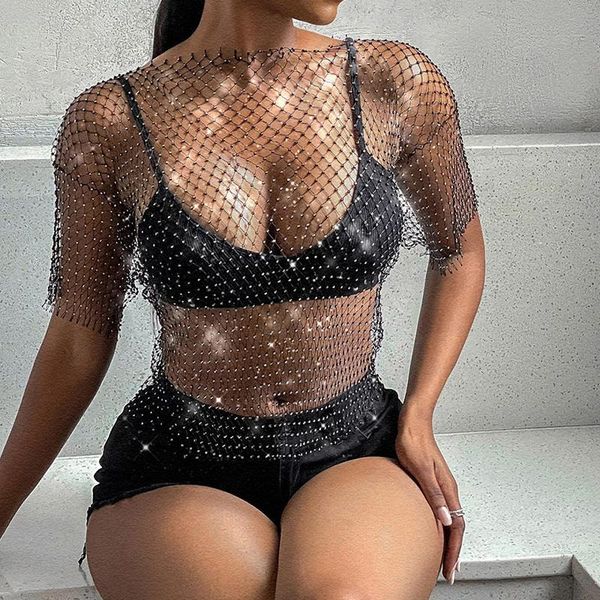 women's swimwear women mesh rhinestone backless beachwear sleeveless diamond hollow out see through party bikinis cover up drop 2021, White;black
women's swimwear women mesh rhinestone backless beachwear sleeveless diamond hollow out see through party bikinis cover up drop 2021, White;black