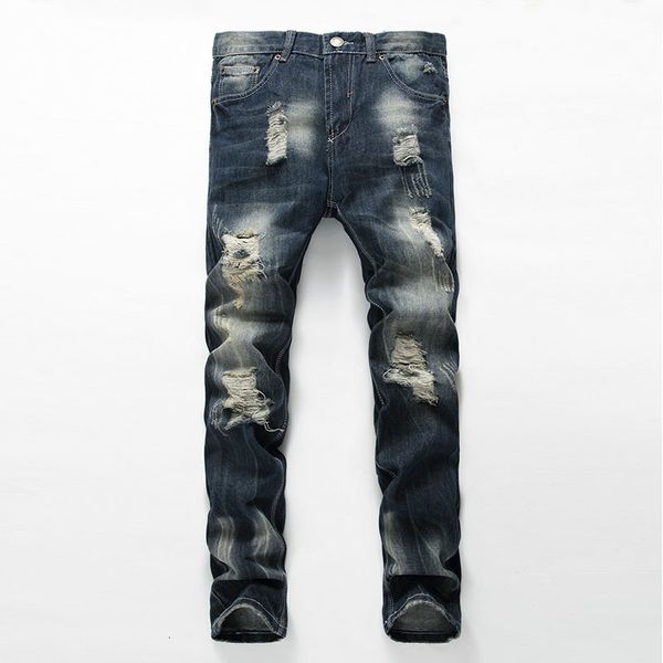 men casual denim ripped distressed jeans pencil pants elastic vintage mid waist high quality, Blue
men casual denim ripped distressed jeans pencil pants elastic vintage mid waist high quality, Blue