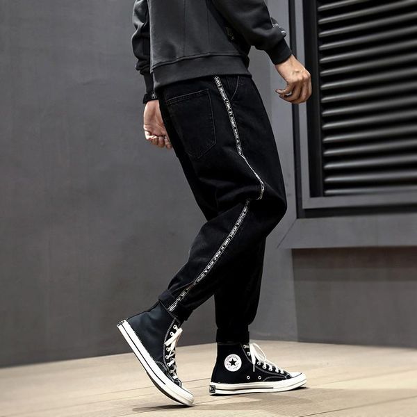 american style fashion men jeans black color side stripe designer harem pants streetwear elastic hip hop pencil men's, Blue
american style fashion men jeans black color side stripe designer harem pants streetwear elastic hip hop pencil men's, Blue