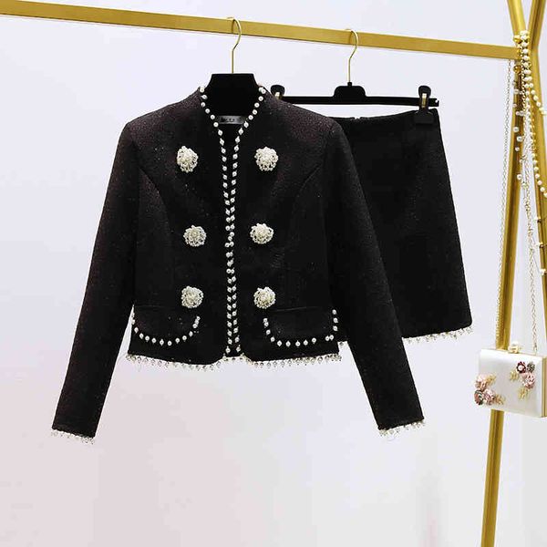 women's sweaters set two black tweed pieces, feminine set of short woolen jacket with pearls and miniskirt dknx, White;black
women's sweaters set two black tweed pieces, feminine set of short woolen jacket with pearls and miniskirt dknx, White;black