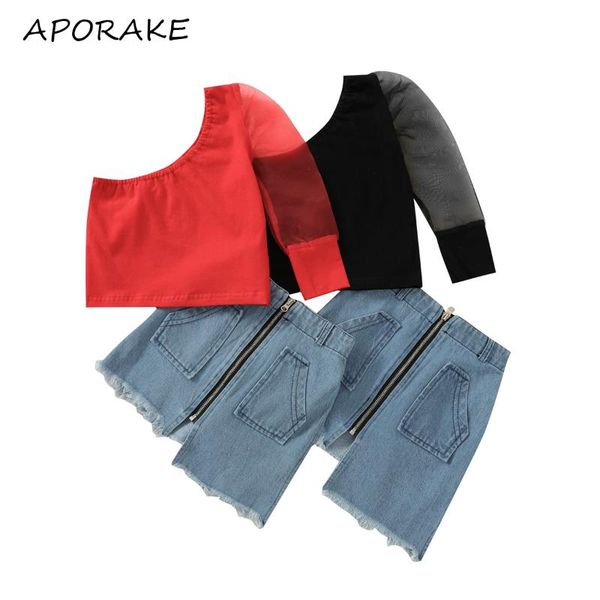 clothing sets 2021 0-6y fashion kids baby girl one shoulder mesh long sleeve solid blouse zipper denim a-line skirt summer 2pcs, White
clothing sets 2021 0-6y fashion kids baby girl one shoulder mesh long sleeve solid blouse zipper denim a-line skirt summer 2pcs, White