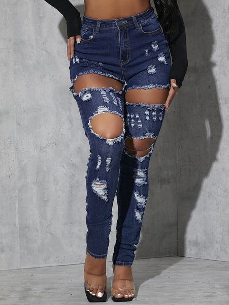 sxy zipper fly ripped skinny jeans j1j0#, Blue