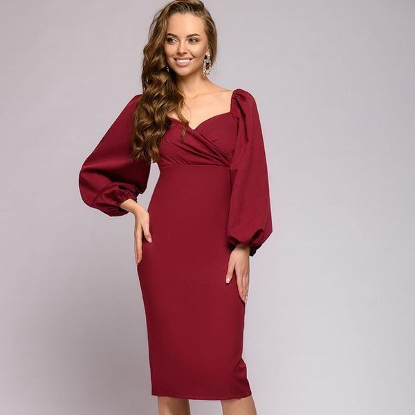 casual dresses vintage deep v-neck basic solid sheath dress ladies puff sleeves backless midi length elegant bodycon 2021 fashion, Black;gray
casual dresses vintage deep v-neck basic solid sheath dress ladies puff sleeves backless midi length elegant bodycon 2021 fashion, Black;gray