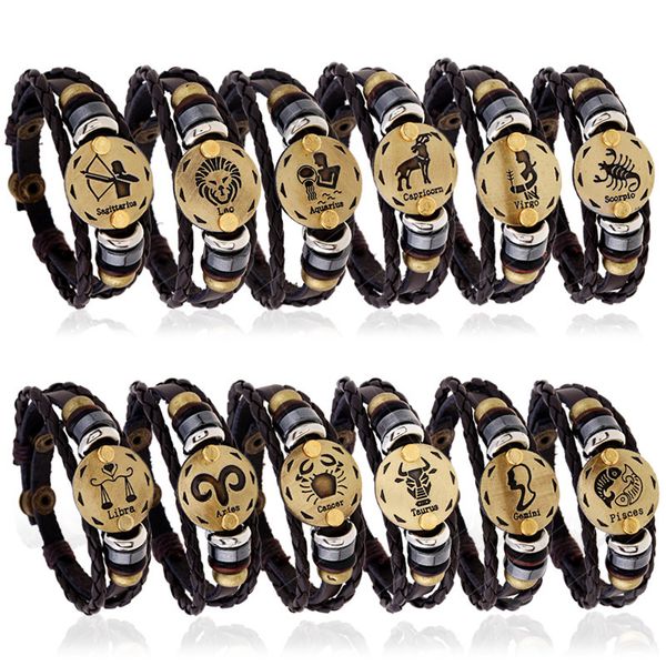 charm bracelets 12 constellations genuine leather men s zodiac vintage braided rope wrap adjustable bangle for women punk diy jewelry 93 m2, Golden;silver
charm bracelets 12 constellations genuine leather men s zodiac vintage braided rope wrap adjustable bangle for women punk diy jewelry 93 m2, Golden;silver