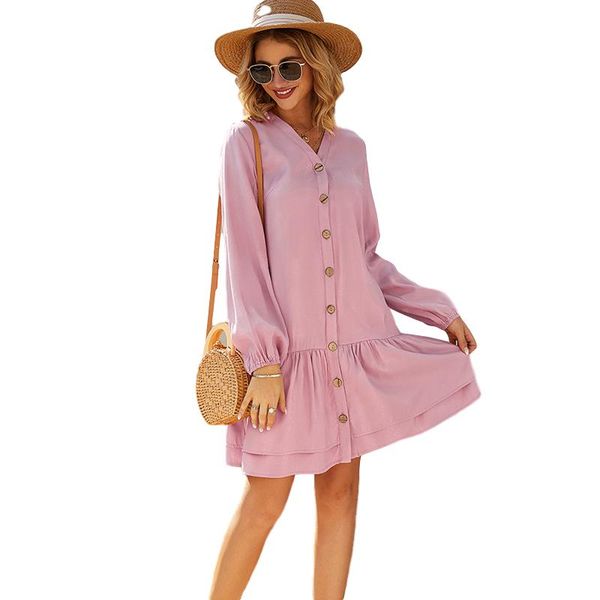 casual dresses 2021 autumn style solid color elegant slim cake dress v neck button mid length full sleeve t0070a, Black;gray
casual dresses 2021 autumn style solid color elegant slim cake dress v neck button mid length full sleeve t0070a, Black;gray