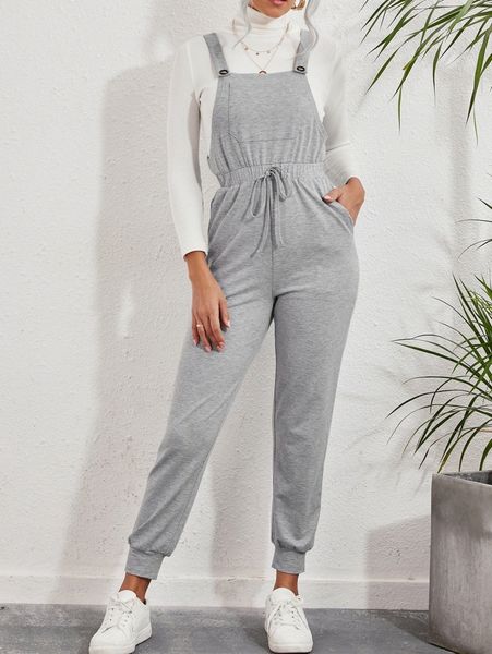 slant pocket knot front overall jumpsuit without m9li#, White
