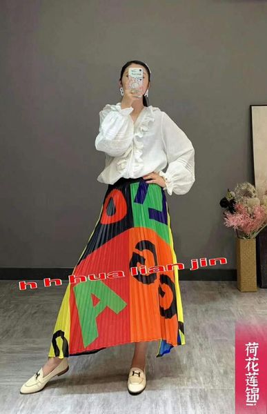 skirt miyake fashion fold print pleated skirt of tall waist skirts, Black