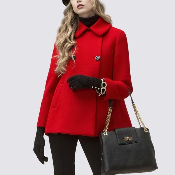 women's wool & blends short long-sleeved red woolen coat s--7xllapel commute 2021 spring and autumn, Black