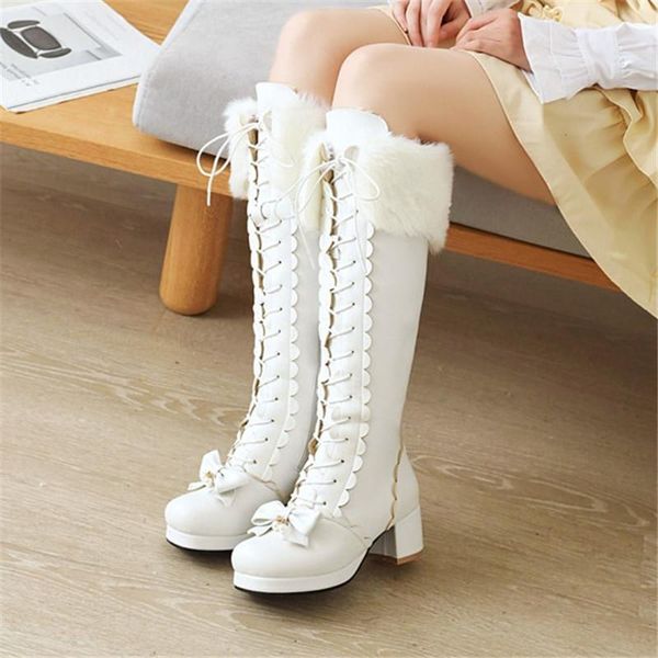plus size 34-43 women wedding shoes white pink fur bowtie ruffles princess uniform lolita cosplay jk knee high boots, Black
plus size 34-43 women wedding shoes white pink fur bowtie ruffles princess uniform lolita cosplay jk knee high boots, Black