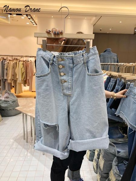 women's jeans 2021 korean version of summer five-point shorts fashion all-match casual holes hip-hop wide leg, Blue
women's jeans 2021 korean version of summer five-point shorts fashion all-match casual holes hip-hop wide leg, Blue