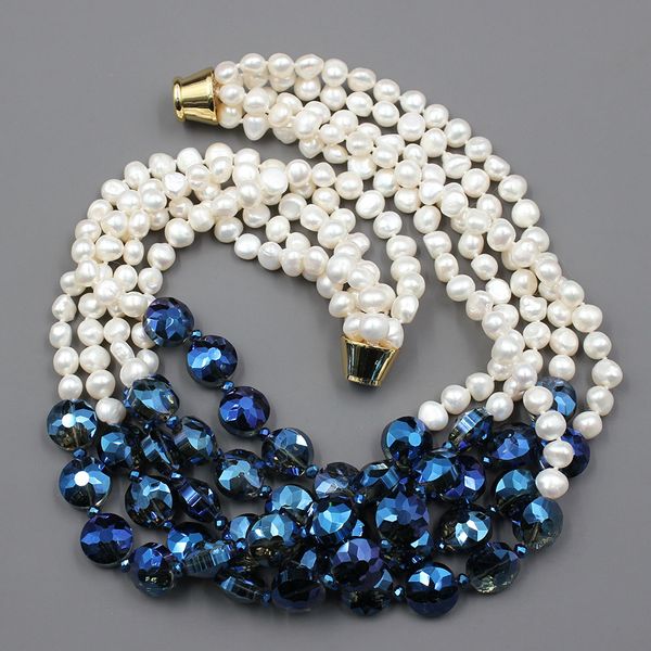 guaiguai jewelry 5 strands natural white potato keshi pearl blue glass coin crystal necklace handmade for women, Silver
guaiguai jewelry 5 strands natural white potato keshi pearl blue glass coin crystal necklace handmade for women, Silver