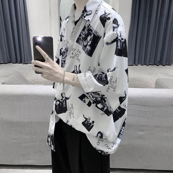 men's casual shirts printed loose lapel shirt ruffian handsome neutral wind summer three-quarter sleeve trend, White;black
men's casual shirts printed loose lapel shirt ruffian handsome neutral wind summer three-quarter sleeve trend, White;black