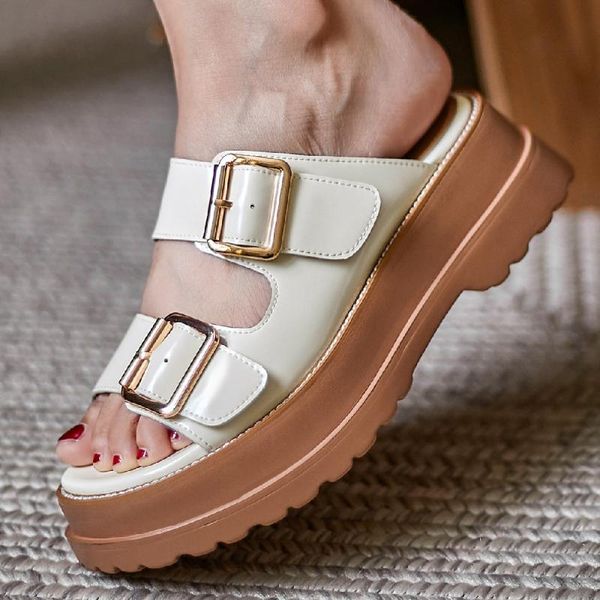 dress shoes women's genuine leather thick sole platform flats summer slides open toe double metal buckle casual sandals leisure punk mu, Black
dress shoes women's genuine leather thick sole platform flats summer slides open toe double metal buckle casual sandals leisure punk mu, Black